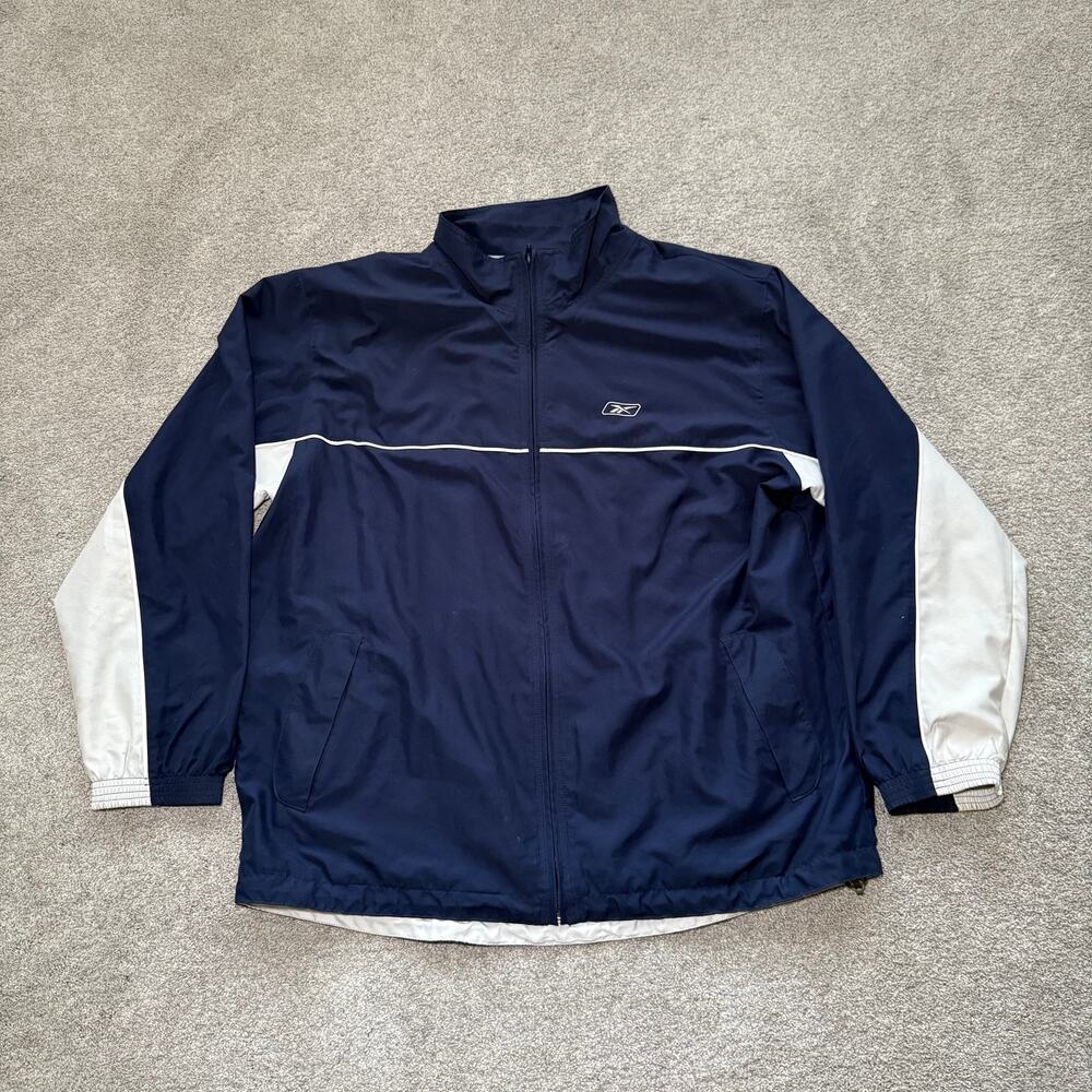 Vintage Reebok Blue Gray Drawstring Hem Full Zip Lined Track Jacket Mens XL